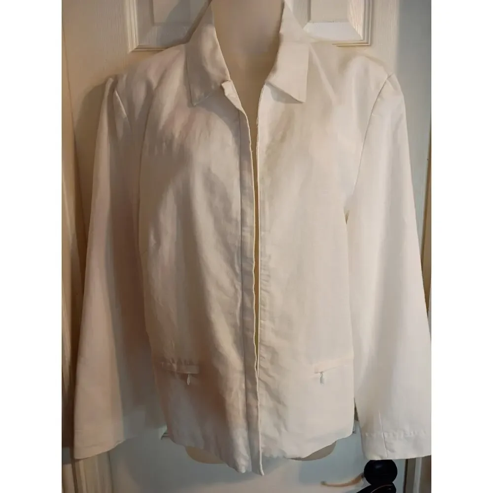 Paul Harris Design Linen Cotton Open Jacket White Zip Pockets Sz XL - Picture 2 of 10